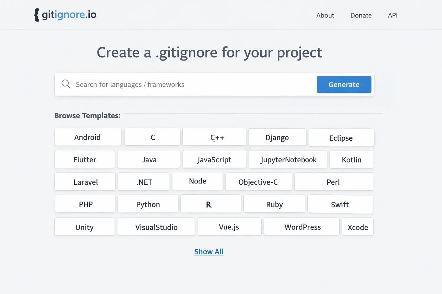 gitignore.io 사용법 설명 뒤